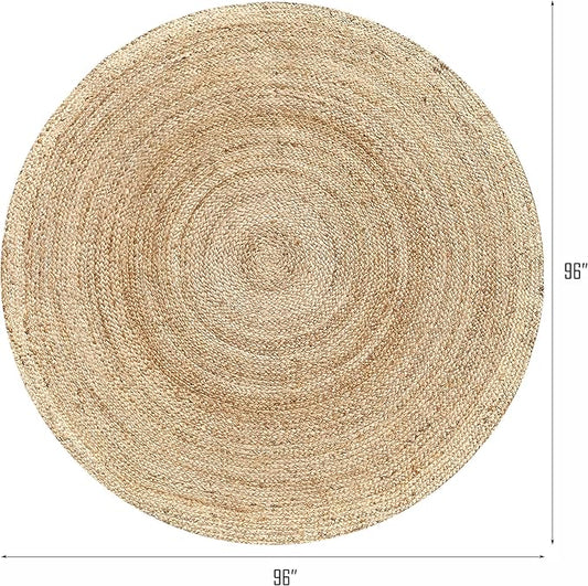 Hausattire Jute Braided Hand Woven Rug, 8 Feet Round – Natural, Boho Large Area Rugs for Bedroom, Living Room | Farmhouse Décor Kitchen Floor Rug – 8’ Round