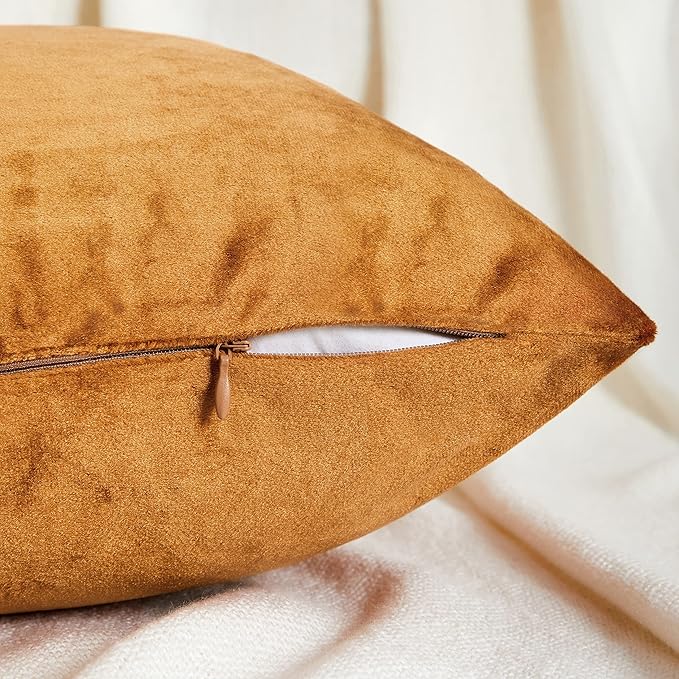 GIGIZAZA Decorative Throw Pillow Covers for Sofa,Cinnamon Orange Velvet Bed 2 Pack Soft Cushion Cover