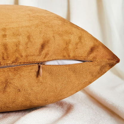 GIGIZAZA Decorative Throw Pillow Covers for Sofa,Cinnamon Orange Velvet Bed 2 Pack Soft Cushion Cover