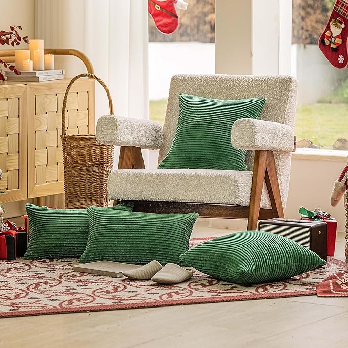 Home Brilliant Super Soft Corduroy Spring Decorative Pillow Covers 24x24 Euro Shams Covers 24 x 24 Throw Pillow Cover for Patio Couch Sofa Bedroom Decor, 60x60cm, Moss Green