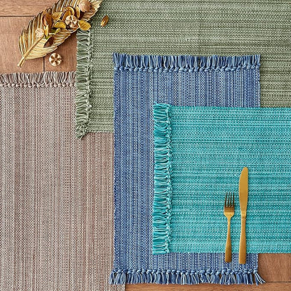 DII Variegated Tabletop Collection, Placemat Set, 13x19, Teal, 6 Piece