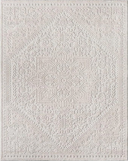 Well Woven Harlow Collection Cloud Medallion Ivory - Modern Tribal Minimalist 2x7 Runner Rug - Ideal for Hallway & Bedroom - Durable, Stain Resistant & Easy to Clean