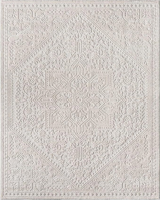 Well Woven Harlow Collection Cloud Medallion Ivory - Modern Tribal Minimalist 2x7 Runner Rug - Ideal for Hallway & Bedroom - Durable, Stain Resistant & Easy to Clean