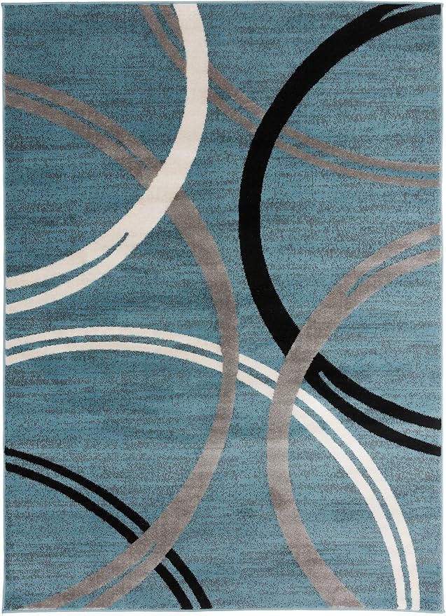 Rugshop Modern Wavy Circles Design Area Rug, Fade-Resistant Carpet Alfombras, Perfect for Bedroom, Dining Room and Living Room, Blue, 8'8" x 12'