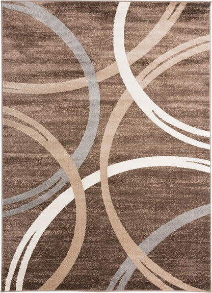 Rugshop Modern Wavy Circles Design Area Rug, Non-Shedding Carpet for Living Room, Bedroom, or Dining Room, Brown, 7'10" x 10'2"