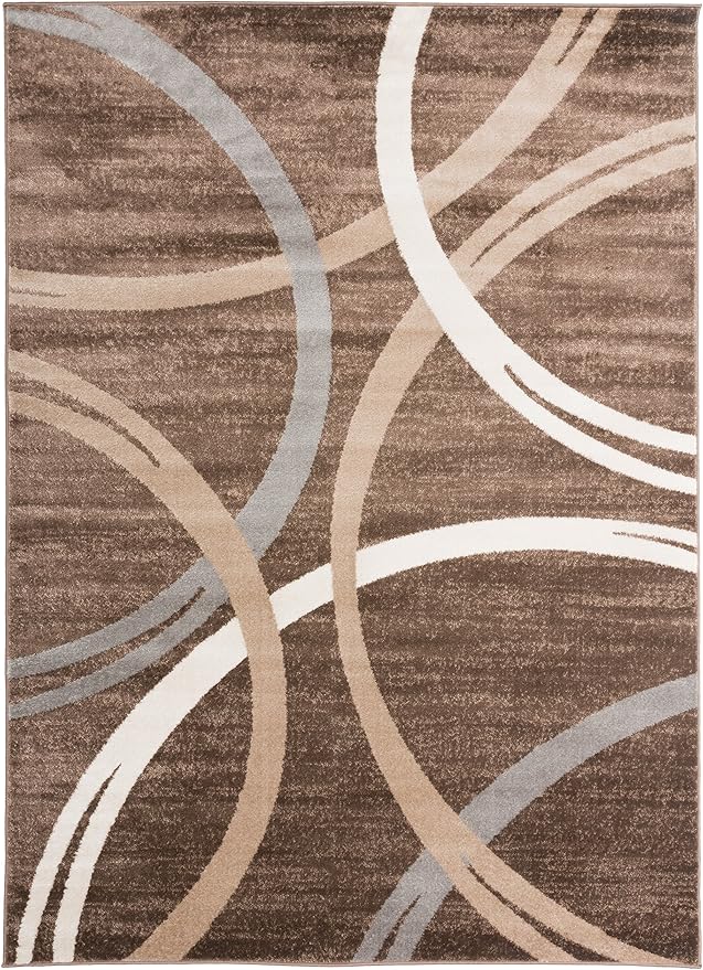 Rugshop Modern Wavy Circles Design Area Rug, Non-Shedding Carpet for Living Room, Bedroom, or Dining Room, Grand Room,Open Spaces,Brown, 10' x 14'