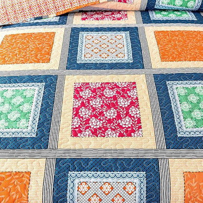HoneiLife Quilt Set Queen Size - Retro Bedspreads 3-Pieces,Lightweight Coverlets for Queen Bed,Patchwork Bed Cover, Queen Quilt Bedding Set All Season Quilts-Orange