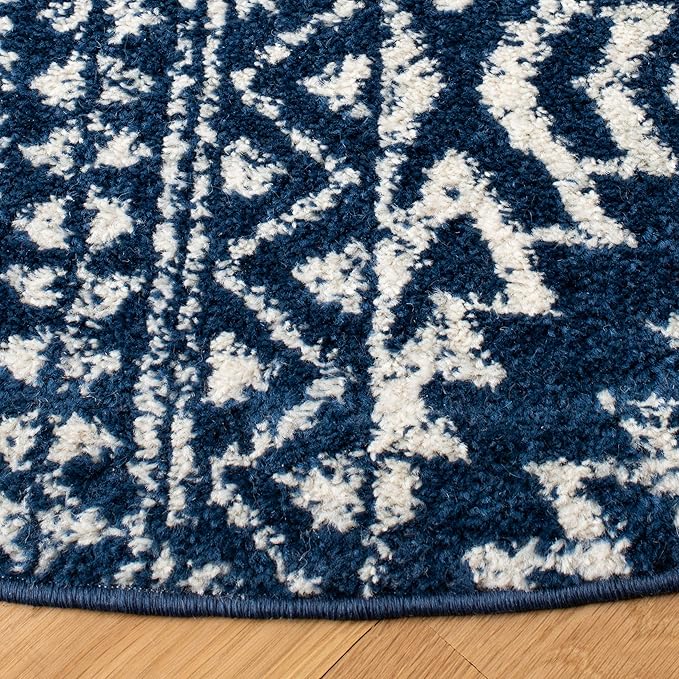 SAFAVIEH Tulum Collection Area Rug - 10' Round, Navy & Ivory, Moroccan Boho Tribal Design, Non-Shedding & Easy to Clean, Ideal for Living Room, Bedroom, Dining Space (TUL272N)