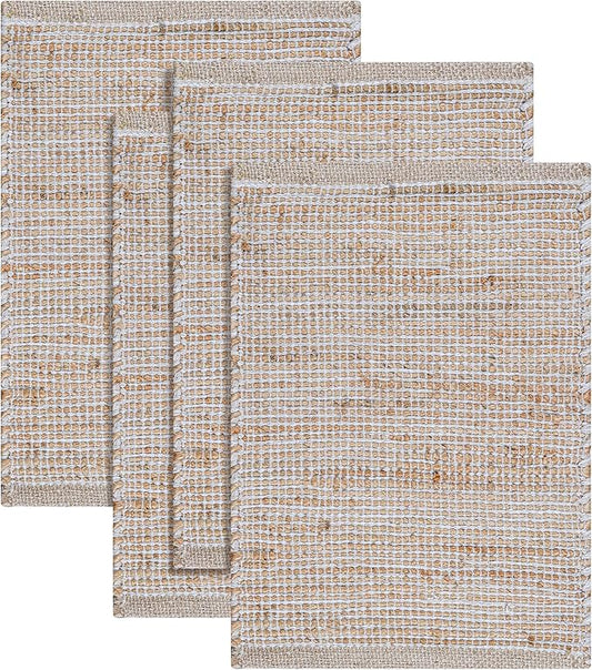 Jute Placemats Set of 4 - Boho Woven Placemats for Dining Tables, Rustic Farmhouse Style, Cotton and Jute, Neutral Colorful Table Mat, 13x19 Inch, Indoor Kitchen Decor - Natural-Ivory