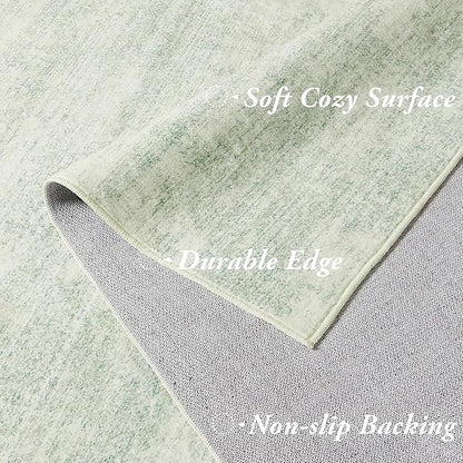 Sage Green Rugs for Bedroom,Small Boho Abstract Washbale Non Slip Area Rug for Kitchen Entryway,Light Green