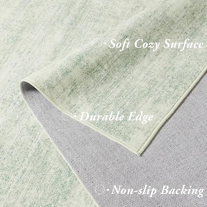 Abstract Neutral Area Rugs for Living Room Sage Green Nursery 5x8 Rug Non Slip Washable Low Pile Floor Covering Carpet for Playroom Bedroom Light Green