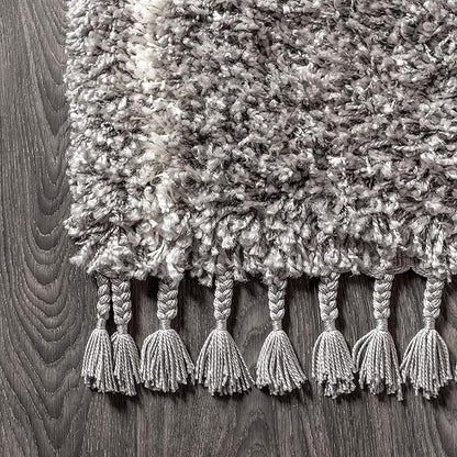JONATHAN Y Mercer Shag Plush Tassel Gray/Ivory Indoor Area Rug, 3x5, Moroccan Geometric Trellis, Easy-Cleaning for Living Room, Bedroom, Kitchen, Pet Friendly, Non-Shedding (MCR101C-3)