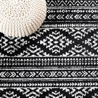 SAFAVIEH Tulum Collection Area Rug - 8' Square, Black & Ivory, Moroccan Boho Tribal Design, Non-Shedding & Easy to Clean, Ideal for Living Room, Bedroom, Dining Space (TUL272Z)