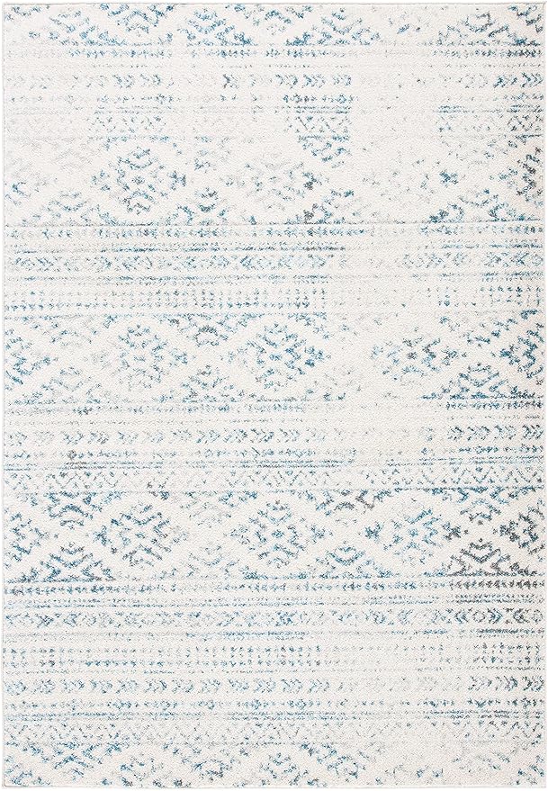 SAFAVIEH Tulum Collection Accent Rug - 2' x 5', Ivory & Turquoise, Moroccan Boho Tribal Design, Non-Shedding & Easy to Clean, Ideal for Front Door, Kitchen, Entryway, Foyer (TUL272E)