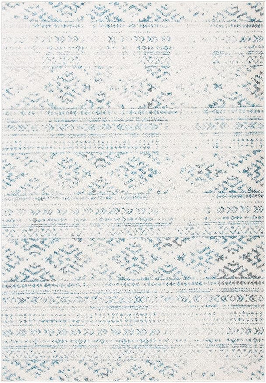 SAFAVIEH Area Rug 4x6 - Tulum Collection - Ivory & Turquoise, Moroccan Boho Tribal Design, Non-Shedding & Easy to Clean, Ideal for Living Room, Bedroom, Dining Space (TUL272E)