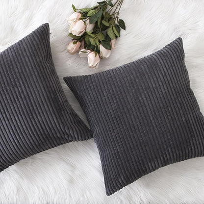 Home Brilliant 24x24 Pillow Covers Set of 2 Striped Corduroy Plush Velvet Large Euro Sham Set of 2 Cushion Cover for Bedroom, 24 x 24 inch, Dark Grey