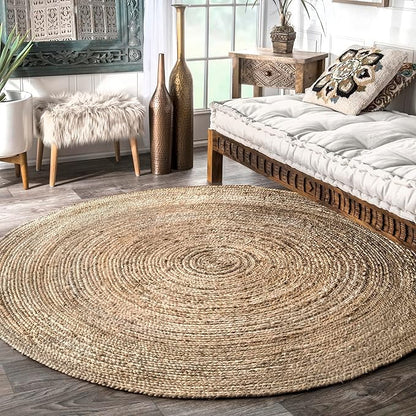 nuLOOM 10 Round Rigo Jute Hand Woven Area Rug, Natural, Solid Farmhouse Design, Natural Fiber, For Bedroom, Living Room, Dining Room, Hallway, Office, Kitchen, Entryway
