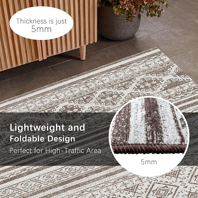 RUGSURE Washable Area Rugs 6' x 9' - 1/6 Thick - Moroccan-Inspired -Stain & Water Resistant Non-Slip - Resistant Rug for Living Room, Bedroom, Nursery, Pet & Child Friendly (Brown)