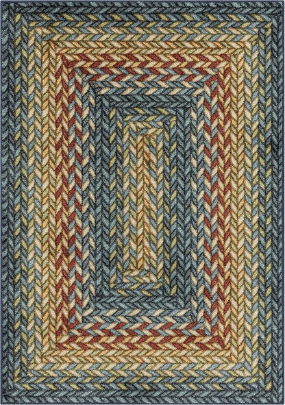 Maples Rugs Marion Bohemian Braided Design Print Area Rug – Made in USA – Washable, Non Slip Indoor Carpet for Entryway, Foyer, Kitchen, and Bathroom, 46" x 30", Multi-Color