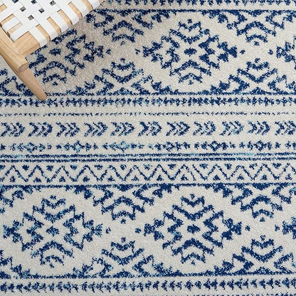 SAFAVIEH Tulum Collection Runner Rug - 2' x 11', Ivory & Navy, Moroccan Boho Tribal Design, Non-Shedding & Easy to Clean, Ideal for Living Room, Hallway, Foyer, Entryway, Bedroom (TUL272D)