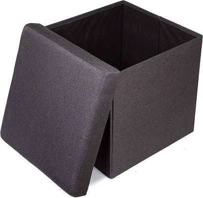 BIRDROCK HOME Folding Storage Ottoman | Upholstered | 16 x 16 | Linen | Strong and Sturdy | Quick and Easy Assembly | Foot Stool | Black