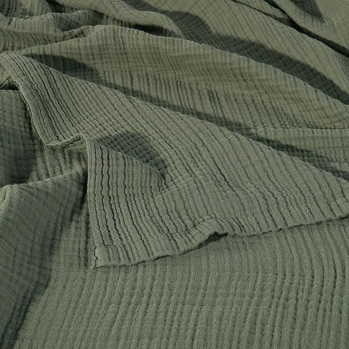 Muslin Blanket - Pure 100% Turkish Cotton Airy Soft Light Versatile Gauze Throw Blanket for Bed, Couch, Sofa (Khaki Green, Throw Size (50" x 66" inch))