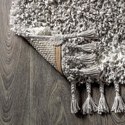 JONATHAN Y Mercer Shag Plush Tassel Gray/Cream Indoor Area Rug, 3x5, Moroccan Geometric Trellis, Bohemian, Easy-Cleaning for Living Room, Bedroom, Kitchen, Pet Friendly, Non-Shedding (MCR103C-3)