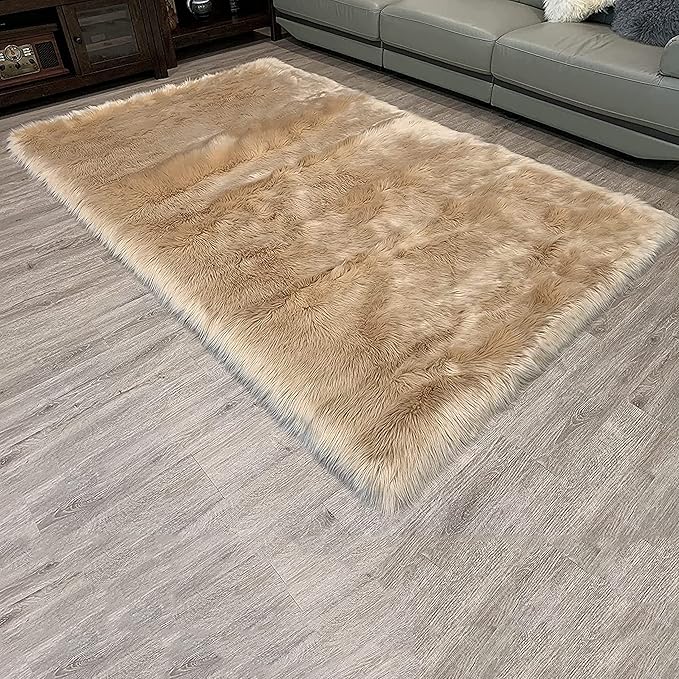 LAMBZY High Pile Super Fluffy Soft Faux Sheepskin Rug | Faux Sheepskin Rugs for Living Room Playroom Bedroom | Classic Super Soft to Touch Rug (12'x15, Beige)