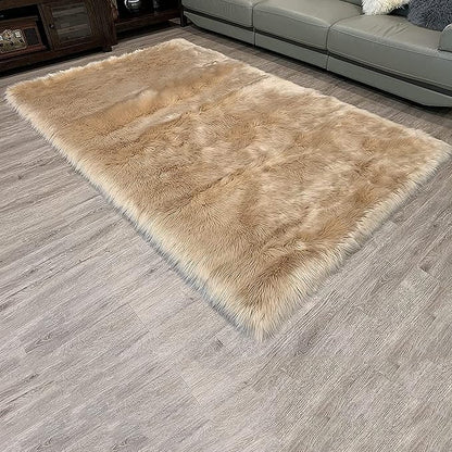 LAMBZY High Pile Super Fluffy Soft Faux Sheepskin Rug | Faux Sheepskin Rugs for Living Room Playroom Bedroom | Classic Super Soft to Touch Rug (8'x11', Beige)