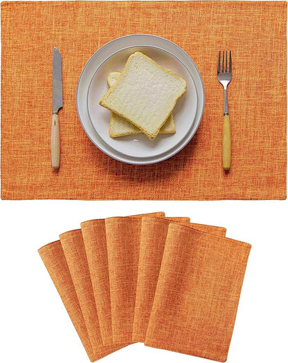 Home Brilliant Cloth Placemats Set of 6 Heat Resistant Dining Table Place Mats for Kitchen Table Fall Party Thanksgiving Decorations Decor, 13 x 19 inches, Orange