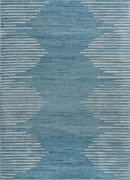 Rugshop Bohemian Stripe Stain Resistant High Traffic Living Room Kitchen Bedroom Dining Home Office Area Rug 7'10" x 10' Blue