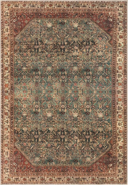 Keen Home Design 8x10 Rug - Machine Washable Area Rug with Non-Slip Backing, Ideal for Living Room, Dining Room, Bedroom - Vintage, Easy Clean, Durable, Low Pile Rug - (8' x 10')