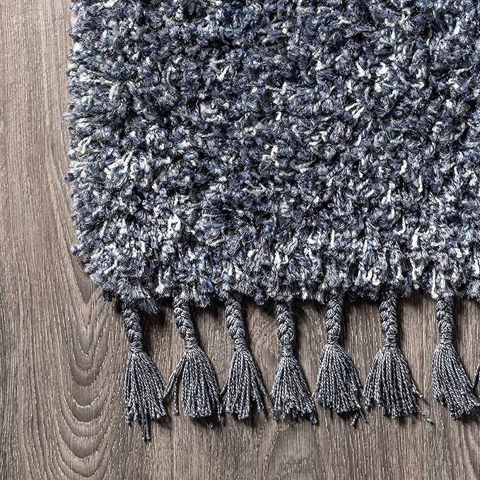 JONATHAN Y Mercer Shag Plush Tassel Denim Blue Indoor Area Rug, 8x10, Contemporary, Modern, Easy-Cleaning for Living Room, Bedroom, Kitchen, Pet Friendly, Non-Shedding (MCR100C-8)