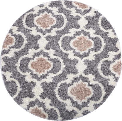 Rugshop Cozy Moroccan Trellis Indoor Shag Round Area Rug 6'6" Gray/Cream (6'6" Diameter)