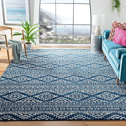 SAFAVIEH Area Rug 12x15 - Tulum Collection - Large - Navy & Ivory, Moroccan Boho Tribal Design, Non-Shedding & Easy to Clean, Ideal for Living Room, Bedroom, Dining Space (TUL272N)