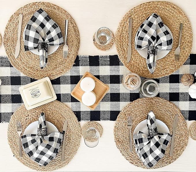 CHARDIN HOME Round Woven Jute Braided Set of 4 PLACEMATS | 14 inch Round Farmhouse Table mats | All Natural Jute for