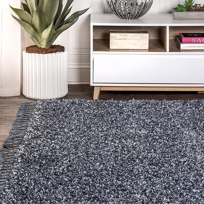 JONATHAN Y Mercer Shag Plush Tassel Denim Blue Indoor Area Rug, 4x6, Contemporary, Modern, Easy-Cleaning for Living Room, Bedroom, Kitchen, Pet Friendly, Non-Shedding (MCR100C-4)