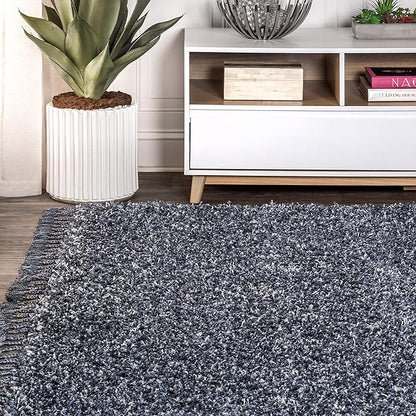 JONATHAN Y Mercer Shag Plush Tassel Denim Blue Indoor Area Rug, 4x6, Contemporary, Modern, Easy-Cleaning for Living Room, Bedroom, Kitchen, Pet Friendly, Non-Shedding (MCR100C-4)