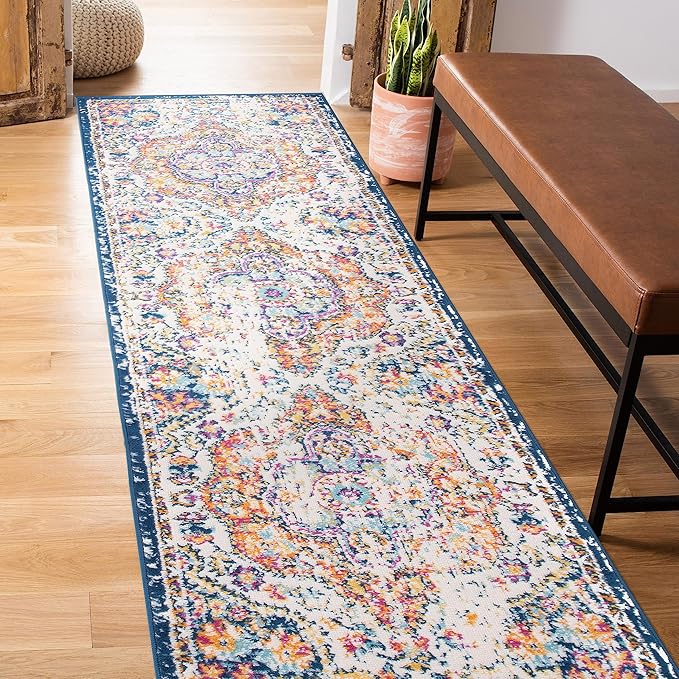 Rugshop Vintage Distressed Bohemian Area Rug – for Living Room,Bedroom,Hallway Kitchen Entryway Vibrant Multi-Color Tribal Design, 2' x 7'