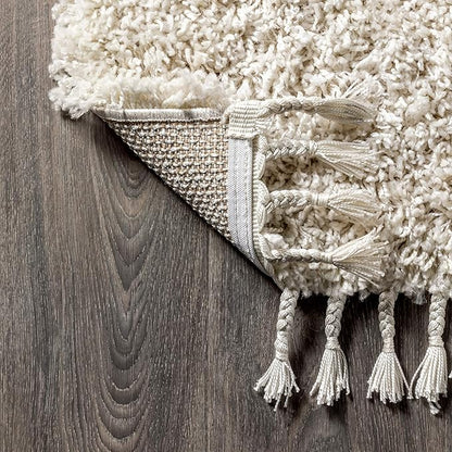 JONATHAN Y Mercer Shag Plush Tassel Cream Indoor Area Rug, 4x6, Contemporary, Modern, Easy-Cleaning for Living Room, Bedroom, Kitchen, Pet Friendly, Non-Shedding (MCR100D-4)