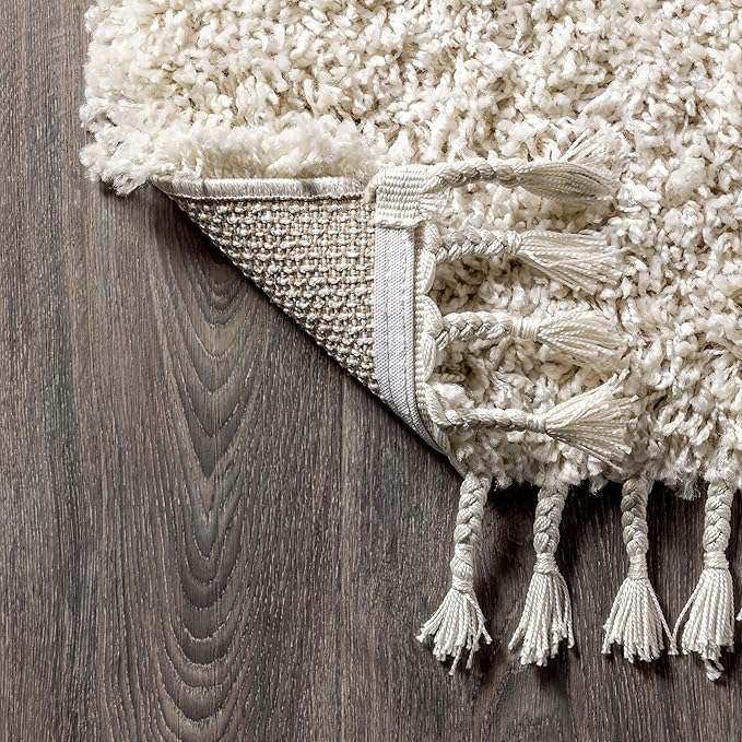 JONATHAN Y Mercer Shag Plush Tassel Cream Runner Rug, 2x8, Contemporary, Modern, Easy-Cleaning for Living Room, Bedroom, Kitchen, Pet Friendly, Non-Shedding (MCR100D-28)