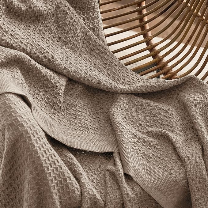 Bedsure Gentlesoft 100% Cotton Large Blanket Oversized King for Bed - Breathable Thick Waffle Weave Blanket for Summer, Couch Cover, Light Brown, 120x94 inches