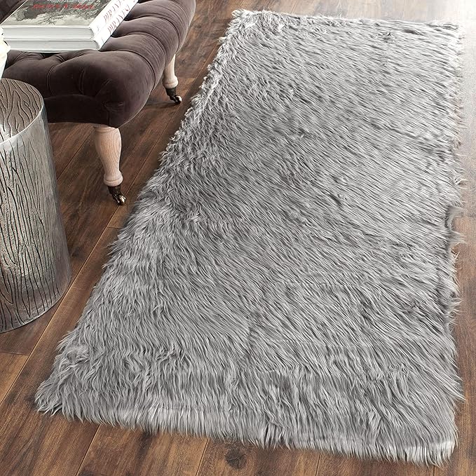 SAFAVIEH Faux Sheep Skin Collection Runner Rug - 2'6" x 8', Grey, Silken Glam Design, Non-Shedding & Easy Care, 2.35-inch Thick Ideal for High Traffic Areas in Living Room, Bedroom (FSS235D)