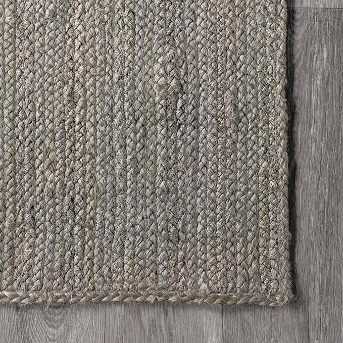nuLOOM 9x12 Rigo Jute Hand Woven Area Rug, Grey, Solid Farmhouse Design, Natural Fiber, For Bedroom, Living Room, Dining Room, Hallway, Office, Kitchen, Entryway