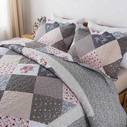 HoneiLife King Quilt Bedding Set - 3 Pieces Microfiber Quilt Sets Lightweight Bedspreads Reversible Coverlets Retro Bed Cover Quilt King Size All Season Quilts-Grey