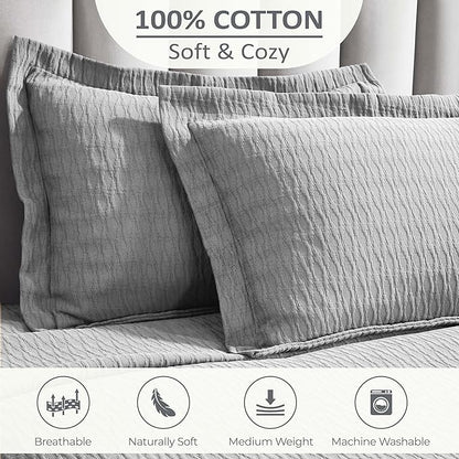 Superior 3 Piece Cotton Bedspread Set, Home Bed Decor, Decorative Bed Spread, 2 Pillow Shams, Medium Weight Blanket, Matelasse Coverlet, Bedding Essentials, Calvert Collection, Full, Grey