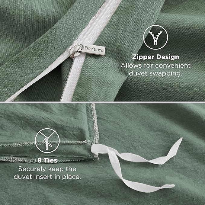 Bedsure 100% Washed Cotton Duvet Cover King Size - Iceberg Green Minimalist Cotton Duvet Cover Linen Like for All Seasons - GentleSoft™ Plain Simple Bedding (Iceberg Green, King, 104"x90")