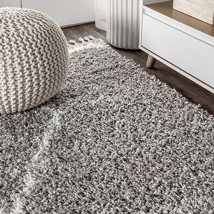 JONATHAN Y Mercer Shag Plush Tassel Gray/Cream Indoor Area Rug, 3x5, Moroccan Geometric Trellis, Bohemian, Easy-Cleaning for Living Room, Bedroom, Kitchen, Pet Friendly, Non-Shedding (MCR103C-3)