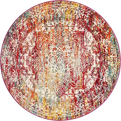 Rugs.com Arlington Collection Rug – 6 Ft Round Multi Medium-Pile Rug Perfect for Kitchens, Dining Rooms