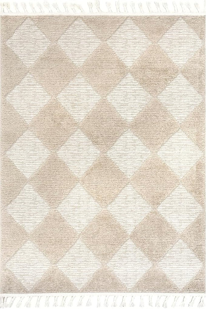 Nuloom Marissa Beige/Ivory, 2'8" x 8', Diamond, Tassel, Soft and Cozy, High Traffic, Stain Resistant, Easy Clean, Durable Runner for Bedroom, Living Room, Dining Space, Den, Foyer, Entryway